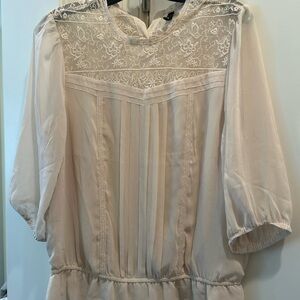 Divided Cream Long Sleeve Lace Dress